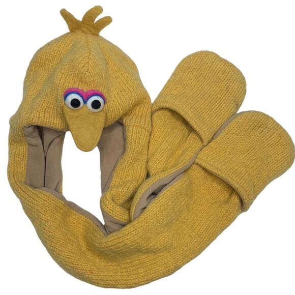 deLux Sesame Street Big Bird Wool Handmade Knit Hat with mittens - Picture 1 of 9